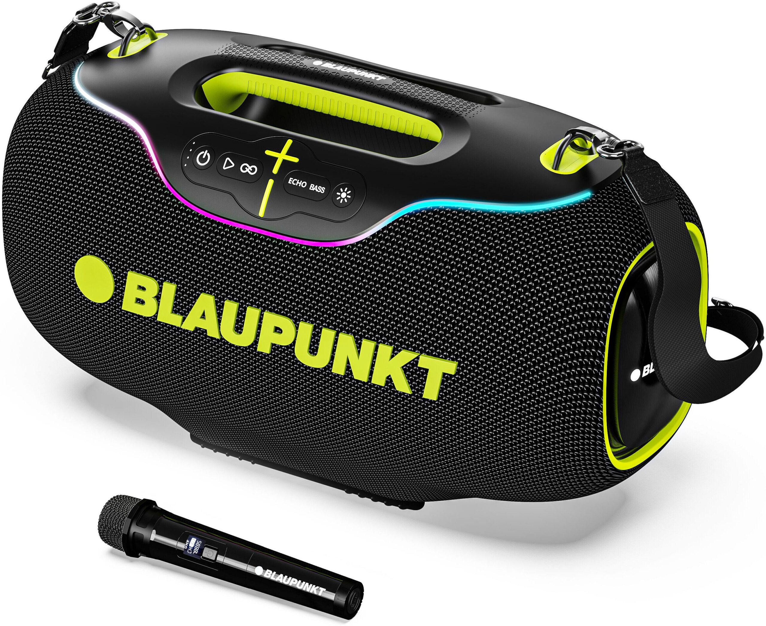 atomik-knightz-45k-india-s-most-powerful-450w-boombox-i-wireless-original-imahem29z8cyxwqh-scaled-1-1.jpeg Blaupunkt Atomik Knightz 45K | Advanced DSP Tech I 27,000mAh I Neon Lights I Wireless Mic 450 W Bluetooth Party Speaker (Black, 2.0 Channel) - Image 1