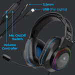 ZEBRONICS Zeb-Jet� Premium Headphone,LED Headband,Suspension Design, 2 mtr 3.5mm+USB Wired Gaming  (Black + Blue, On the Ear) - Image 4