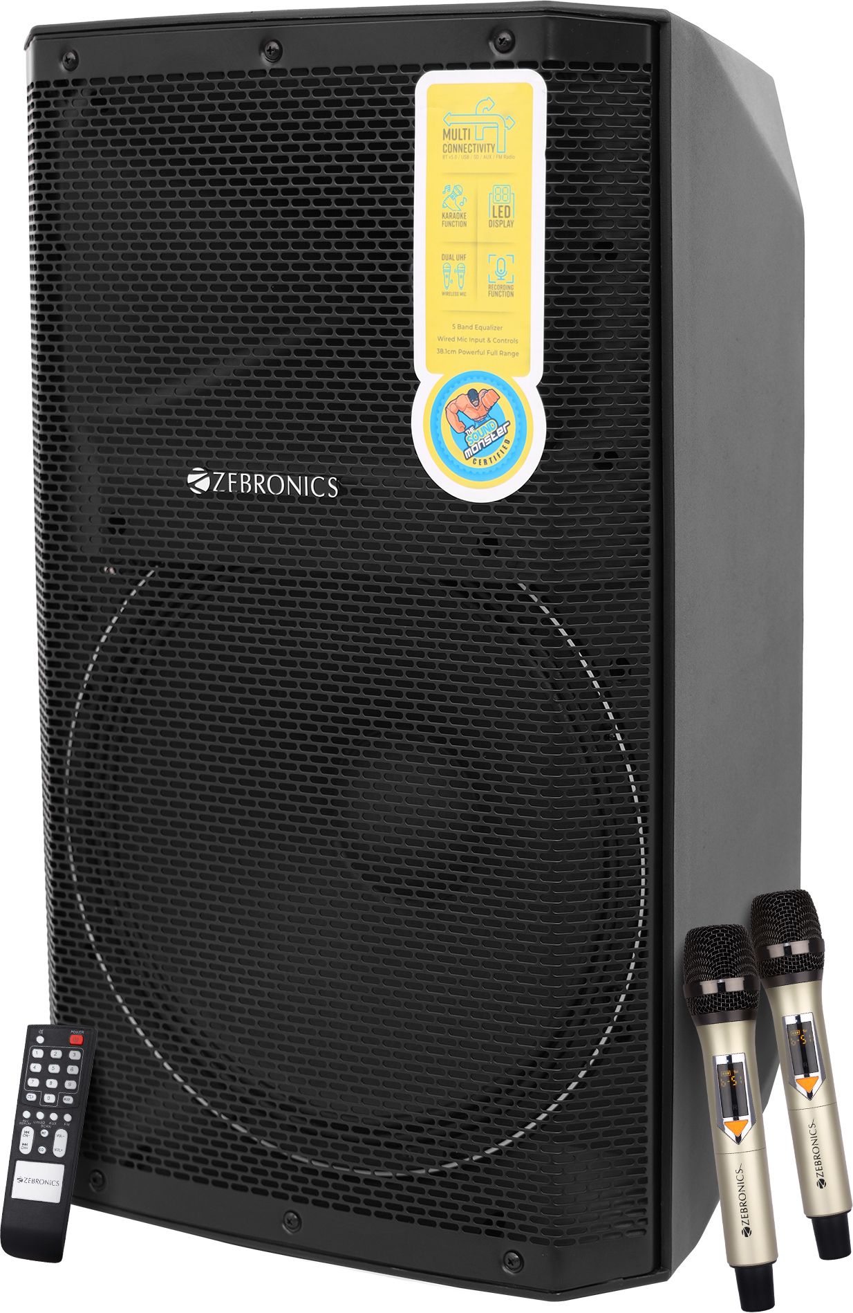 original-imagzedtbumawkht-1.jpeg ZEBRONICS Zebronics - Epic Plus,BT v5.0 / USB / SD / FM / AUX / Mic Input,40W RMS 480 W Bluetooth Party Speaker (Black, Mono Channel) - Image 1