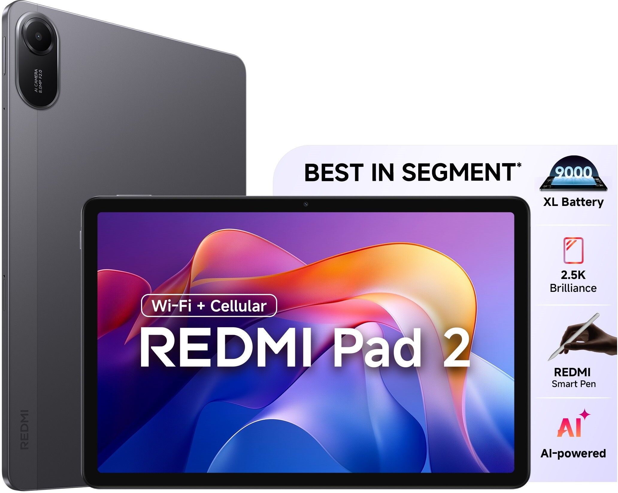 original-imahd8chghhhfhc9-1-1-1.jpeg REDMI Pad 2 6 GB RAM 128 GB ROM 11.0 inch with Wi-Fi+4G Gaming Tablet (Graphite Grey) - Image 1