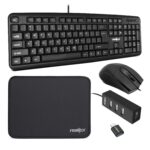 Frontech 5-in-1 Wired Keyboard & Mouse Combo with 4-Port USB Hub, Type-C to USB 3.0 Converter & Mouse Pad, 104 Keys,1000 DPI Optical Mouse, Full-Size Ergonomic Design, 1 Year Warranty, Black (FT-1692PC)