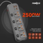FRONTECH Power Extension Socket | 2500W Heavy Duty Extension Board with 4 Universal Sockets, 3 USB-A + 1 USB-C Ports, Individual Switches, 3 Meter Copper Cable | 1 Year Warranty (FT-3566) - Image 3