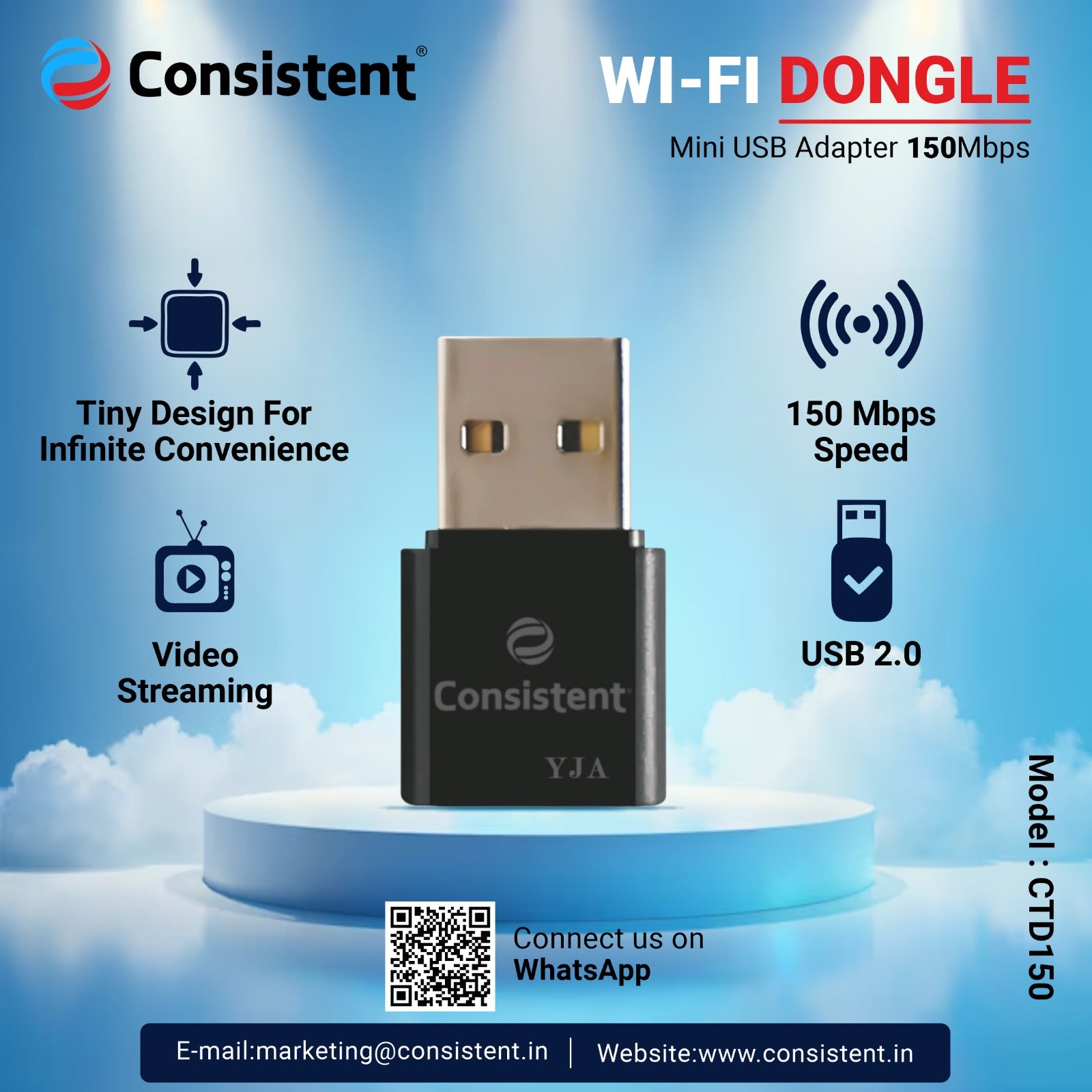 150Mbps.jpg Consistent WiFi Mini USB Adapter 150Mbps WiFi USB Mini Adapter Supports, Wireless Data, Comes with Advanced Security WPA/WPA2 encryption Standards(Black) - Image 1