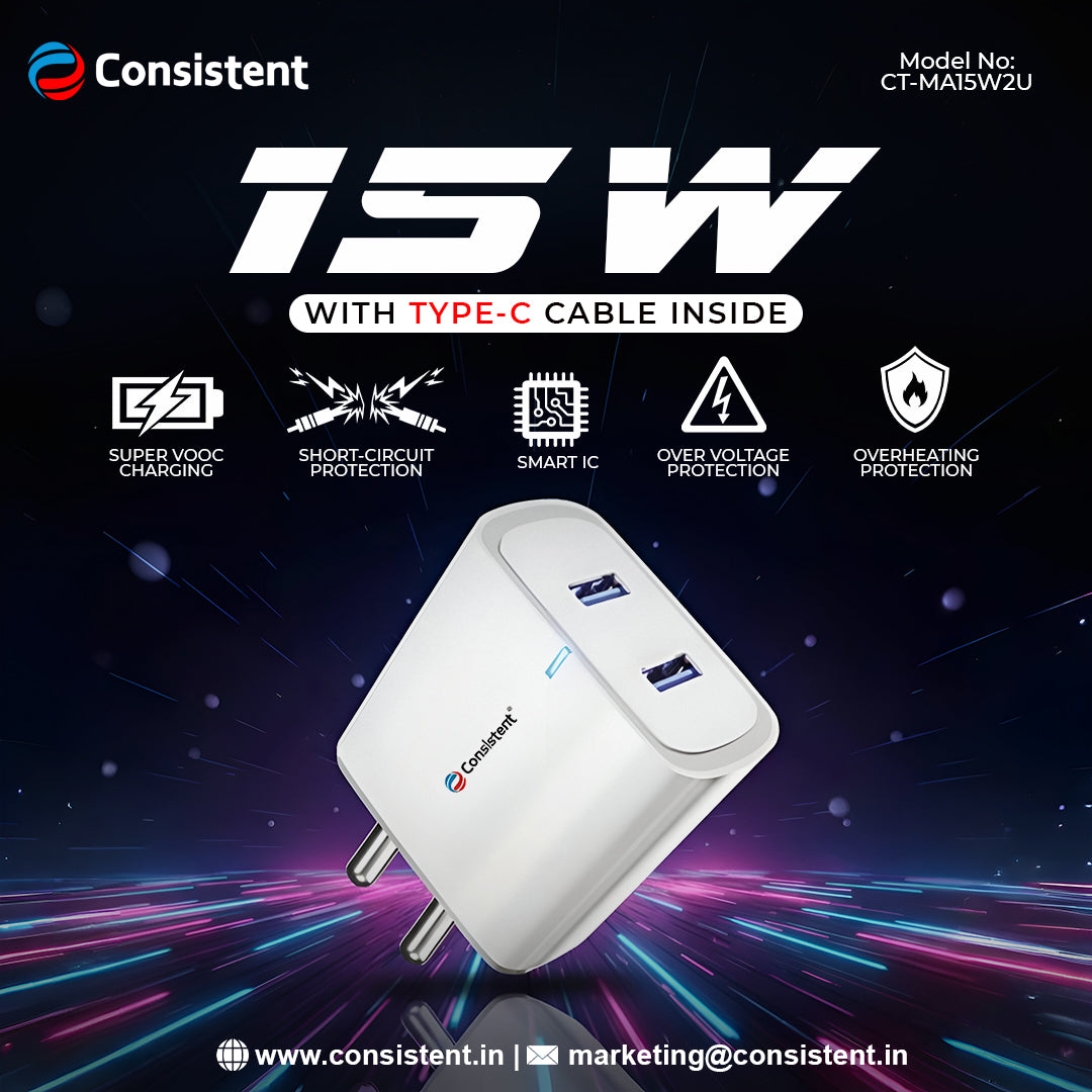 15wchargercopy.jpg CONSISTENT 15W DUAL USB MOBILE CHARGER WITH TYPE-C CABLE INSIDE (CT-MA15W2U) - Image 1