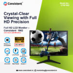 Consistent 1902 18.5 Inch LED Monitor | Refresh Rate 60 Hz,1440 x 900 Pixels | Wall Mountable Slim & Stylish Design with 16.7M Colors | HDMI & VGA Ports | Screen Size : 47Cm