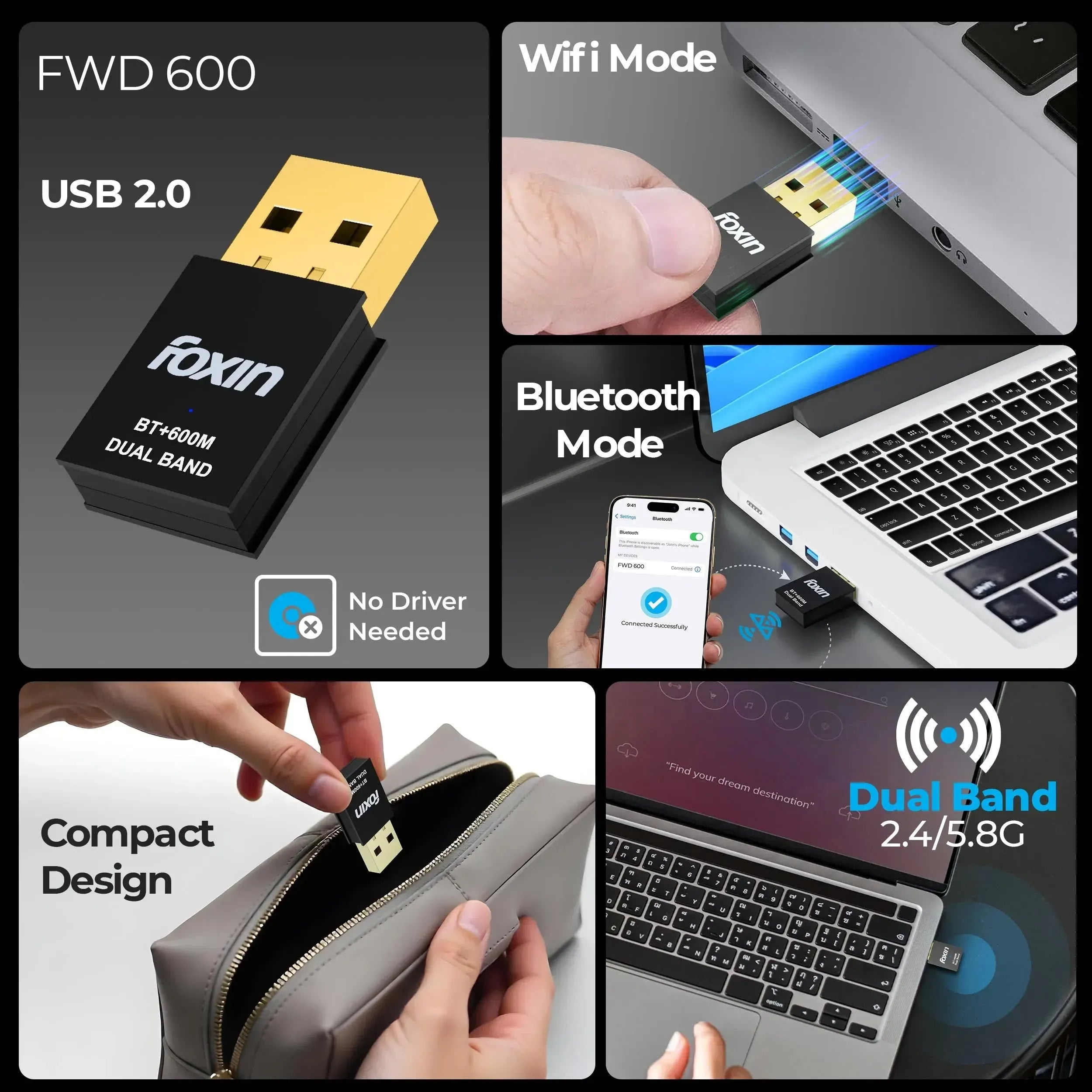 1B_1_8fb8316e13d05ede.jpg Foxin FWD 600 Mbps - Wifi+Bluetooth Adapter - Image 1