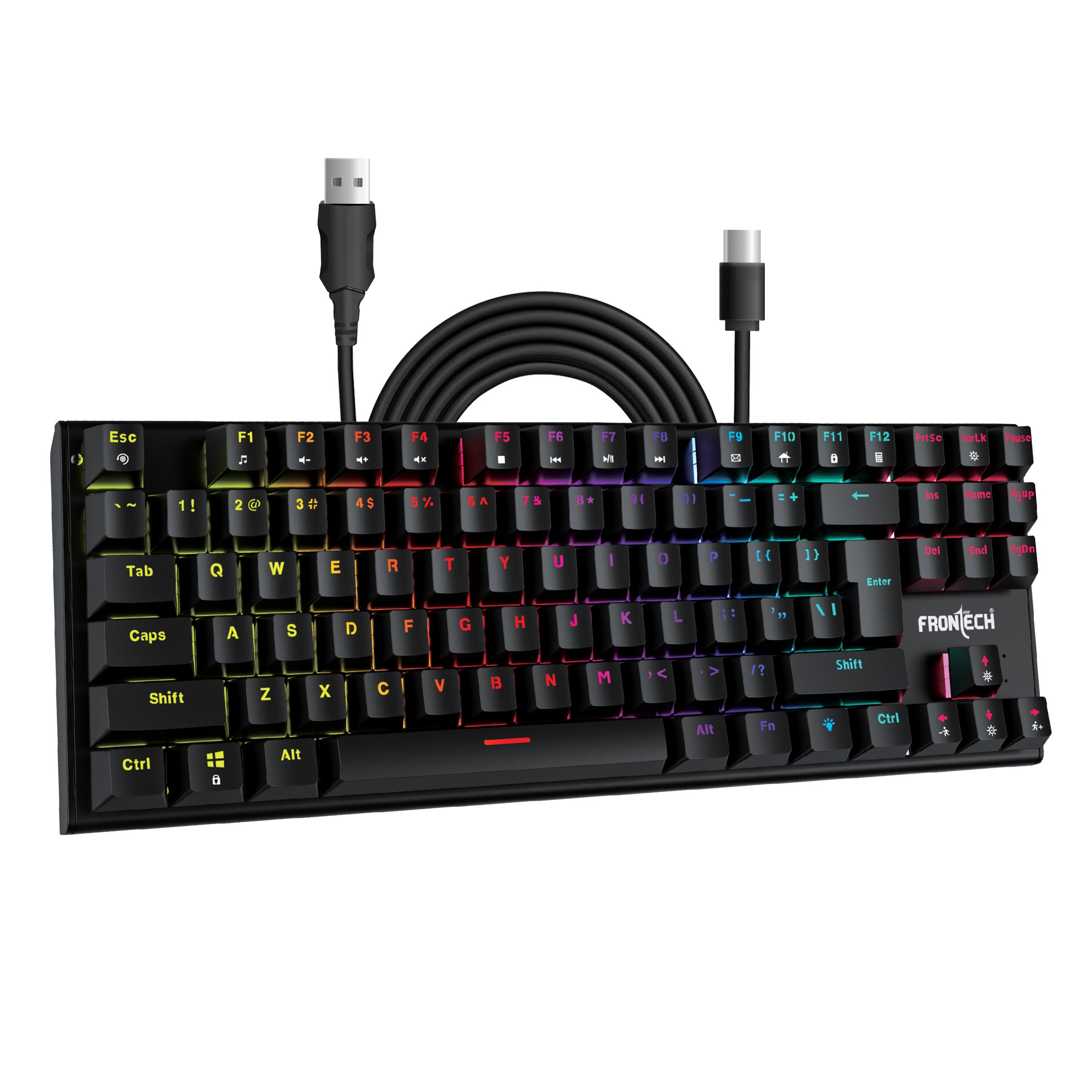 1_e2c97295-4205-4ccf-8441-d5cbf07142ed.jpg Frontech Wired Gaming RGB Backlight Keyboard|87 Key Layout|USB Plug & Play|1.6m cable| Ergonomic Keyboard|1 year warranty - Image 1