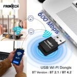 FRONTECH 600 Mbps USB Wi-Fi + Bluetooth Adapter | PC, Laptop | Dual Band (2.4GHz) | BT 4.2/2.1 | USB 2.0 | Wireless Network Card (Gaming, Work, Travel, Home) | Compatible with Windows 7/8/10/11/XP | WEP,WPA-PSK,WPA2-PSK Security | 10-20M Range (FT-0844) - Image 2