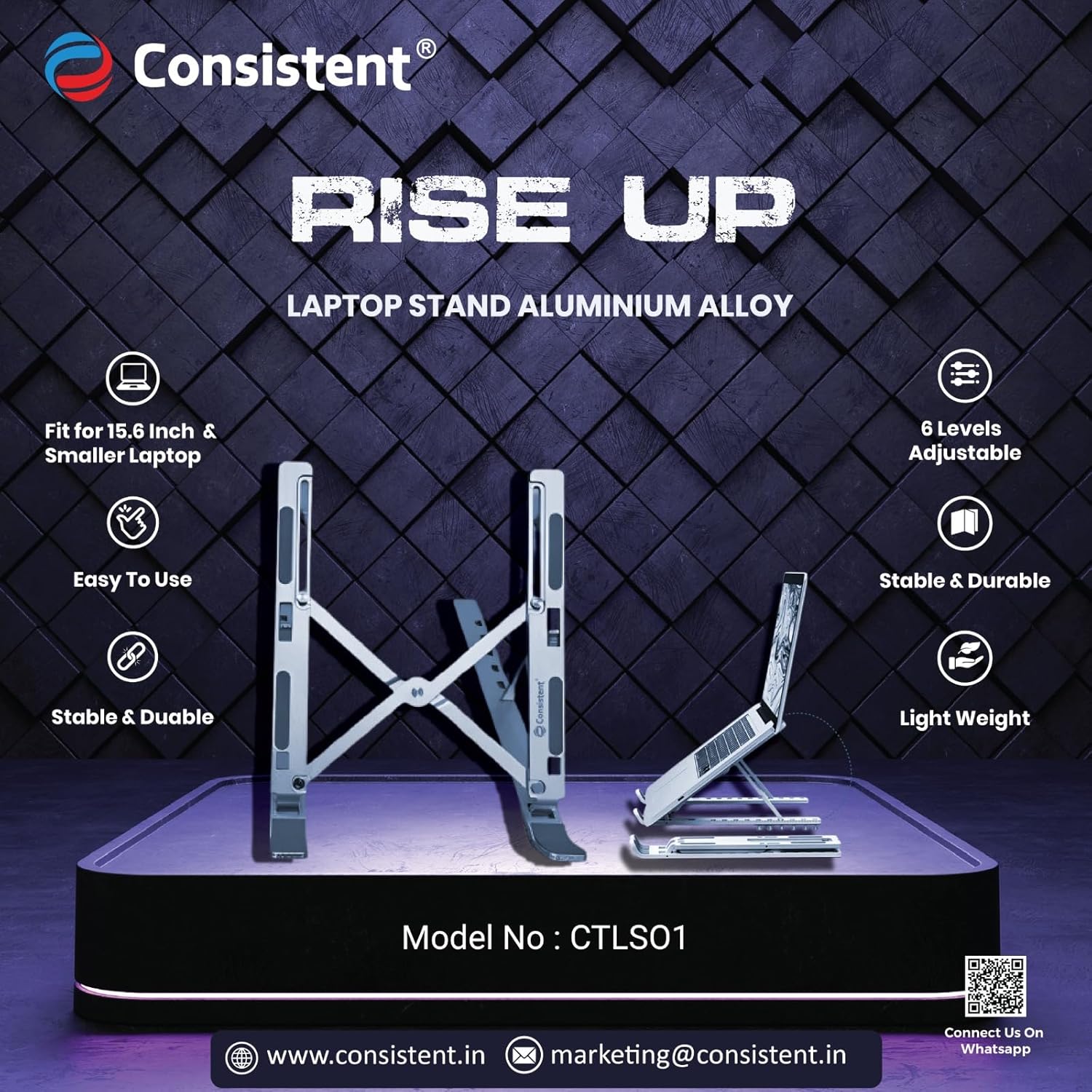 81s-4tqKU4L._SL1500.jpg Consistent Laptop Aluminium Stand, Adjustable Portable Computer Riser - Image 1