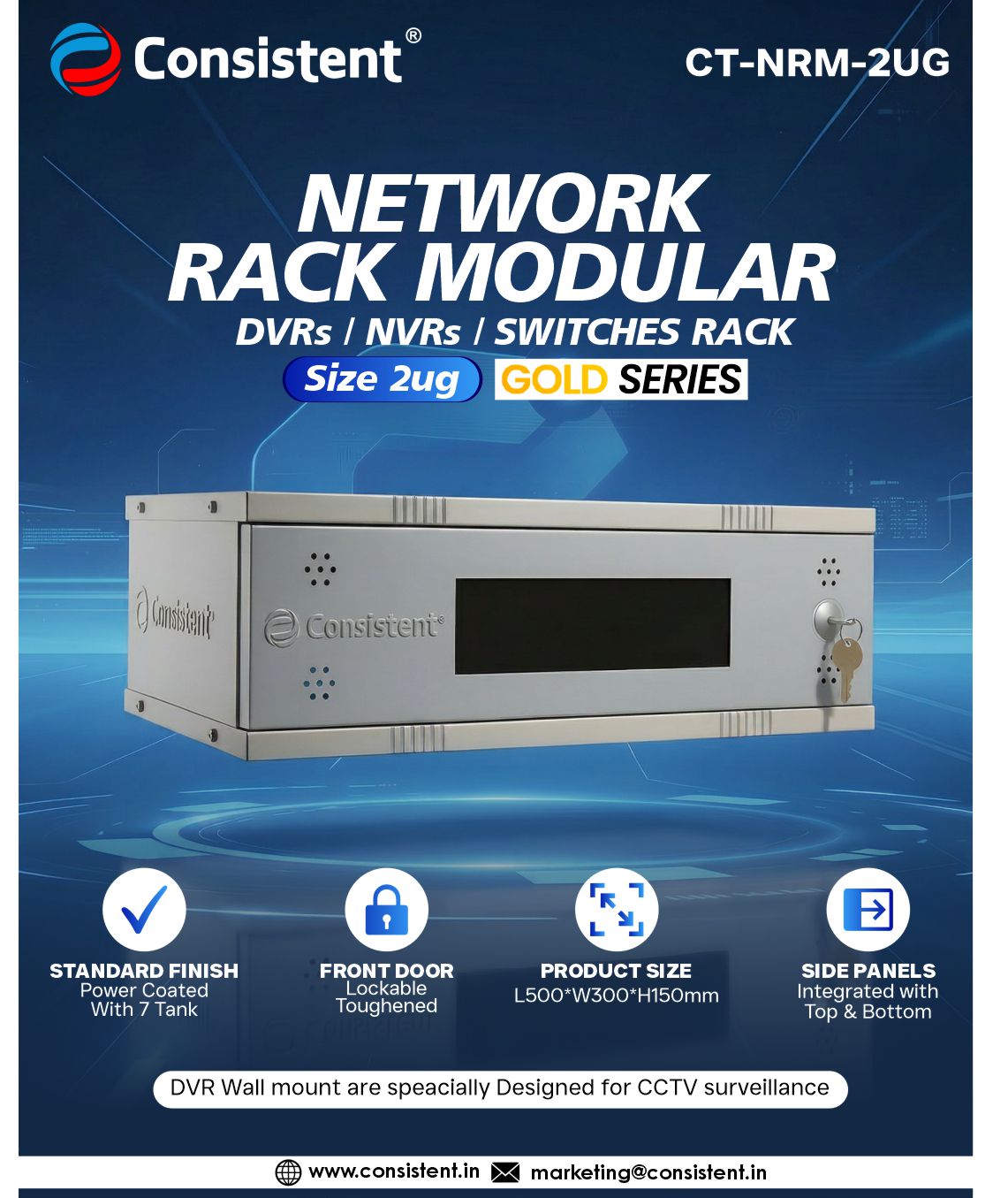 NETWORKRACK2UG.jpg_1.jpg Consistent Network Rack Modular 2U – DVR/NVR CT-NRM-2UG (Gold Series) - Image 1
