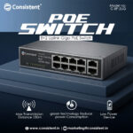 Consistent 8+2 Uplink Giga PoE Switch (C-8P-2UG) | AI PoE Watchdog | 250m Range
