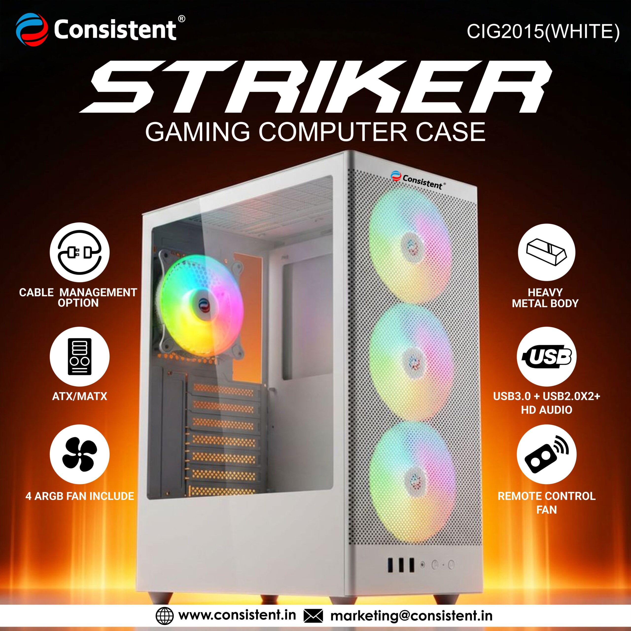 strikerwhtedm.jpg_1_1_1.jpg Consistent STRIKER Gaming Computer Case White (CIG2015) - Image 1